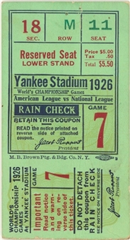 1926 World Series Game 7 Original Ticket Stub 